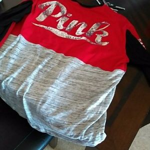 New vs pink color block bling long sleeve